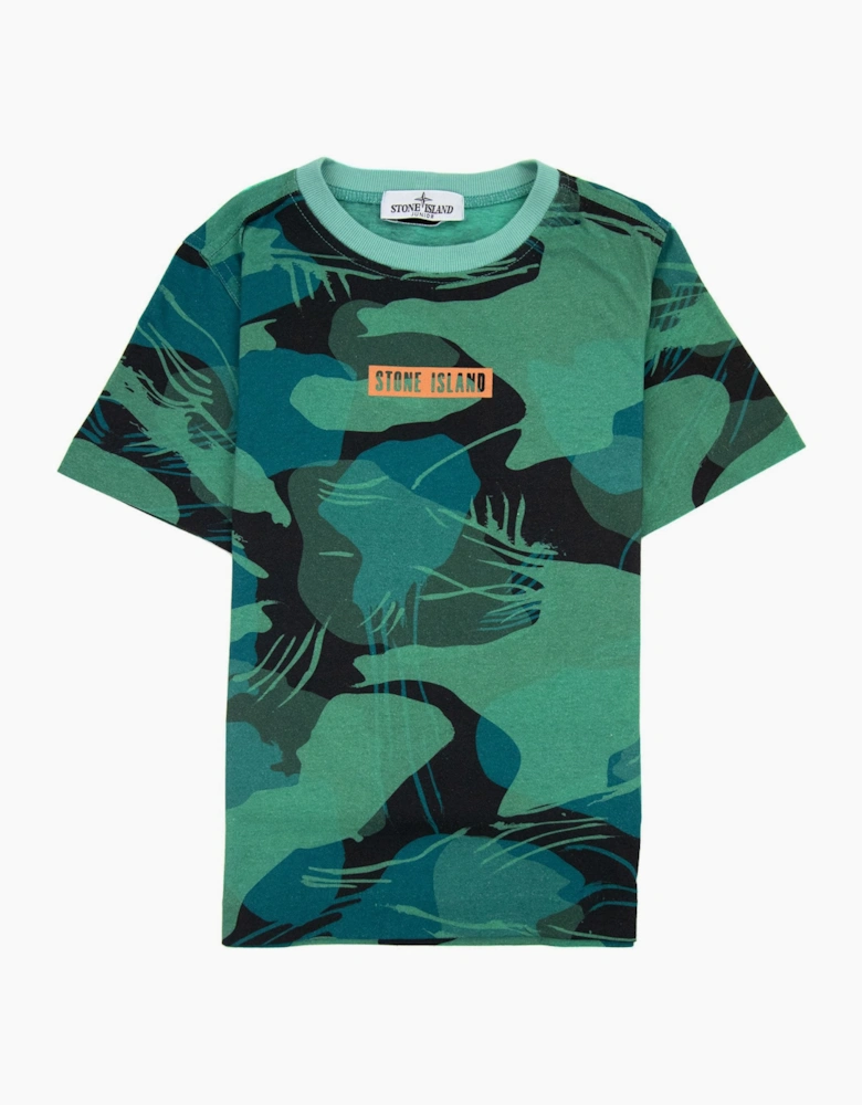 Stone Island Junior Jungle Camo Crewneck T Shirt Emerald Green V0056