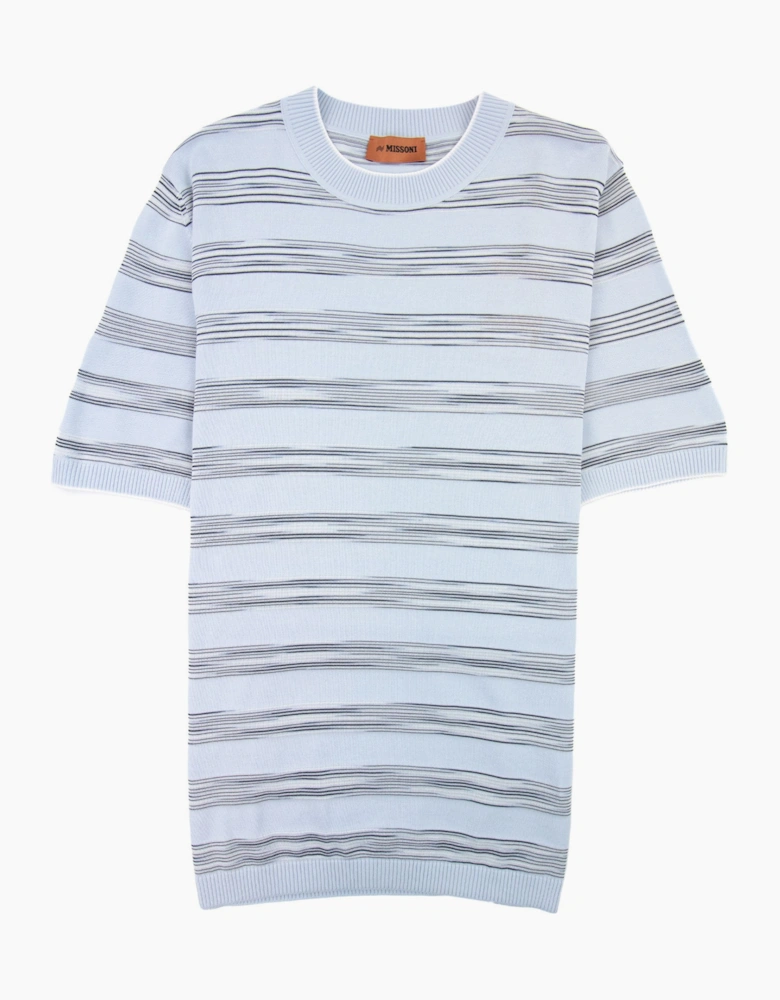 Missoni Stripe Cotton & Viscose Crewneck T Shirt Sky Blue S016f