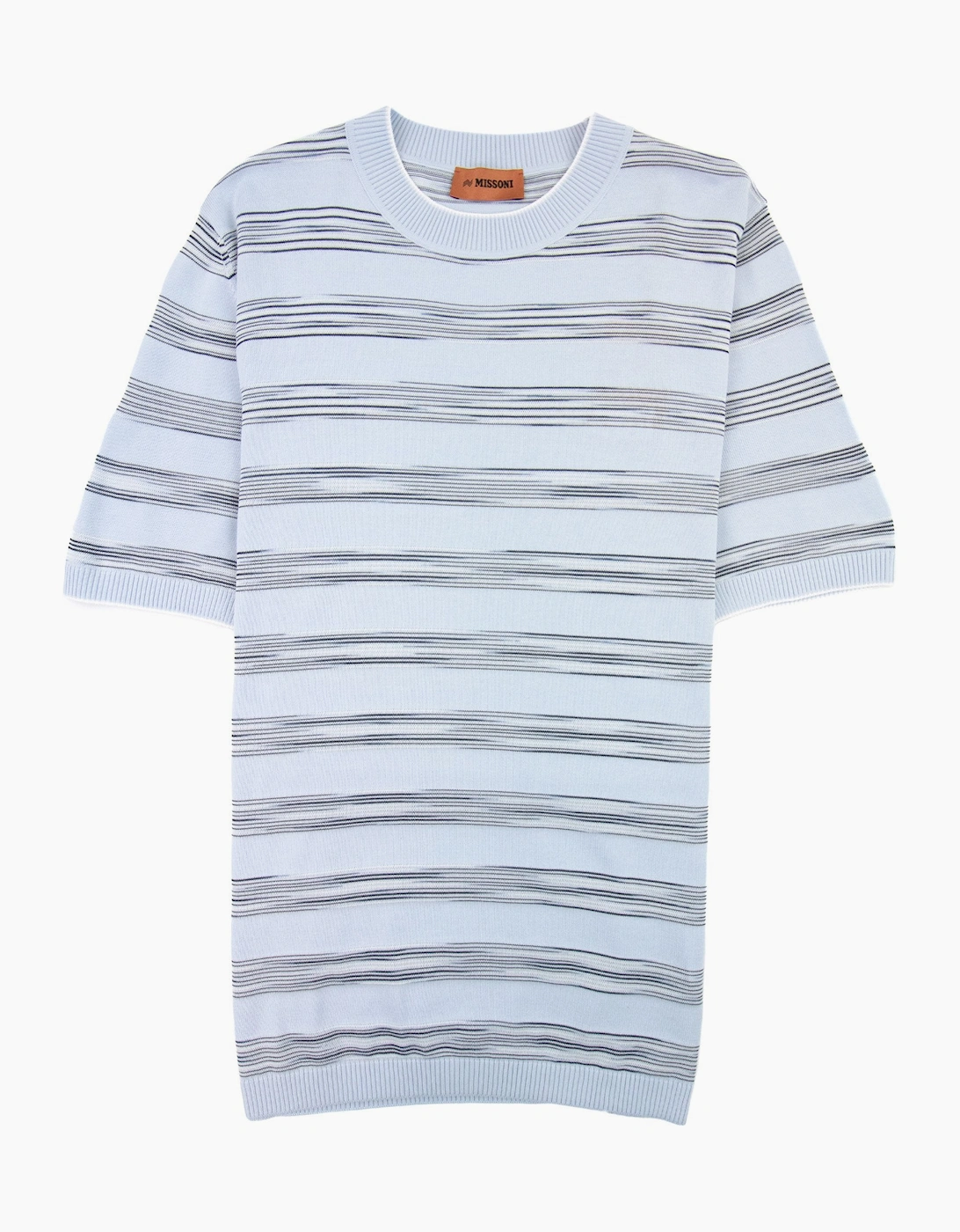 Missoni Stripe Cotton & Viscose Crewneck T Shirt Sky Blue S016f