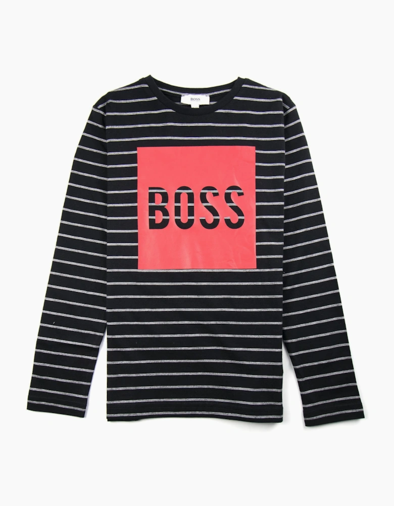 Hugo Boss Kids Red Boss Logo Stripe Long Sleeve Black