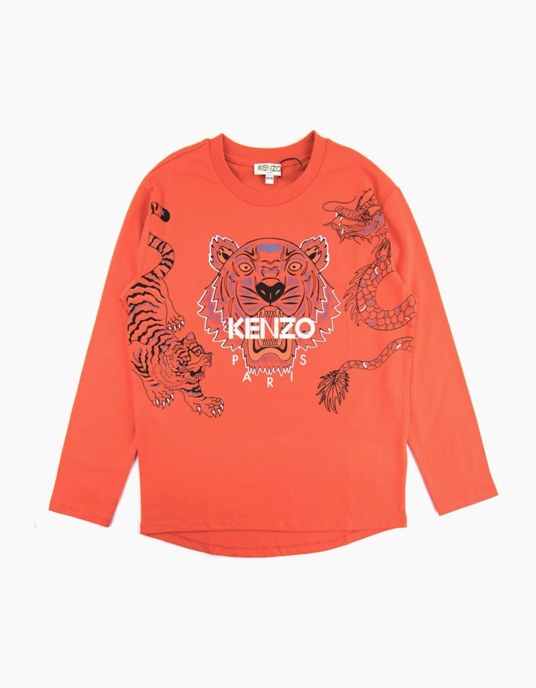 Kenzo Kids Tiger Dragon Long Sleeve T-shirt Orange
