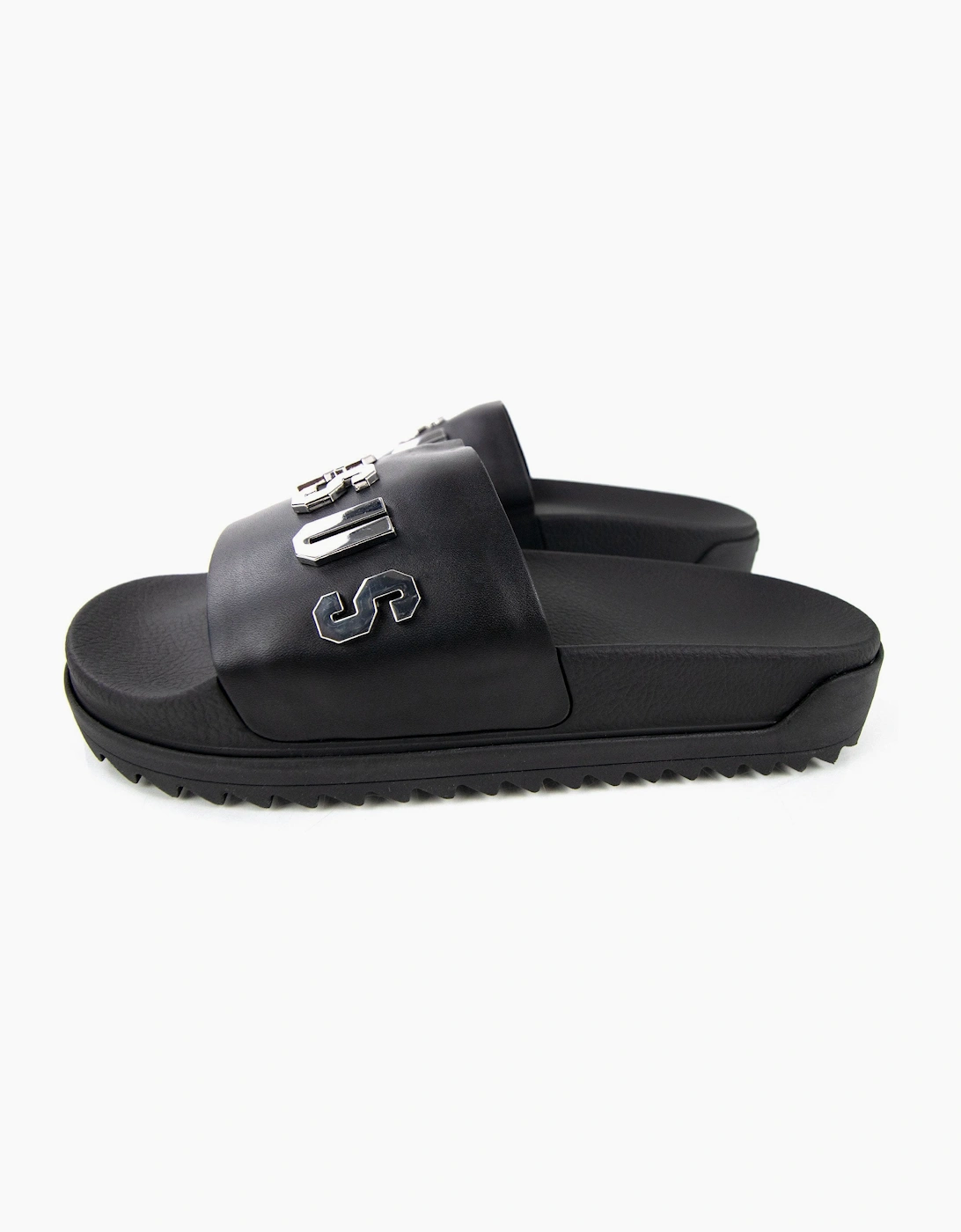 Versace Versus Rubber Sole Metal Logo Slider Black