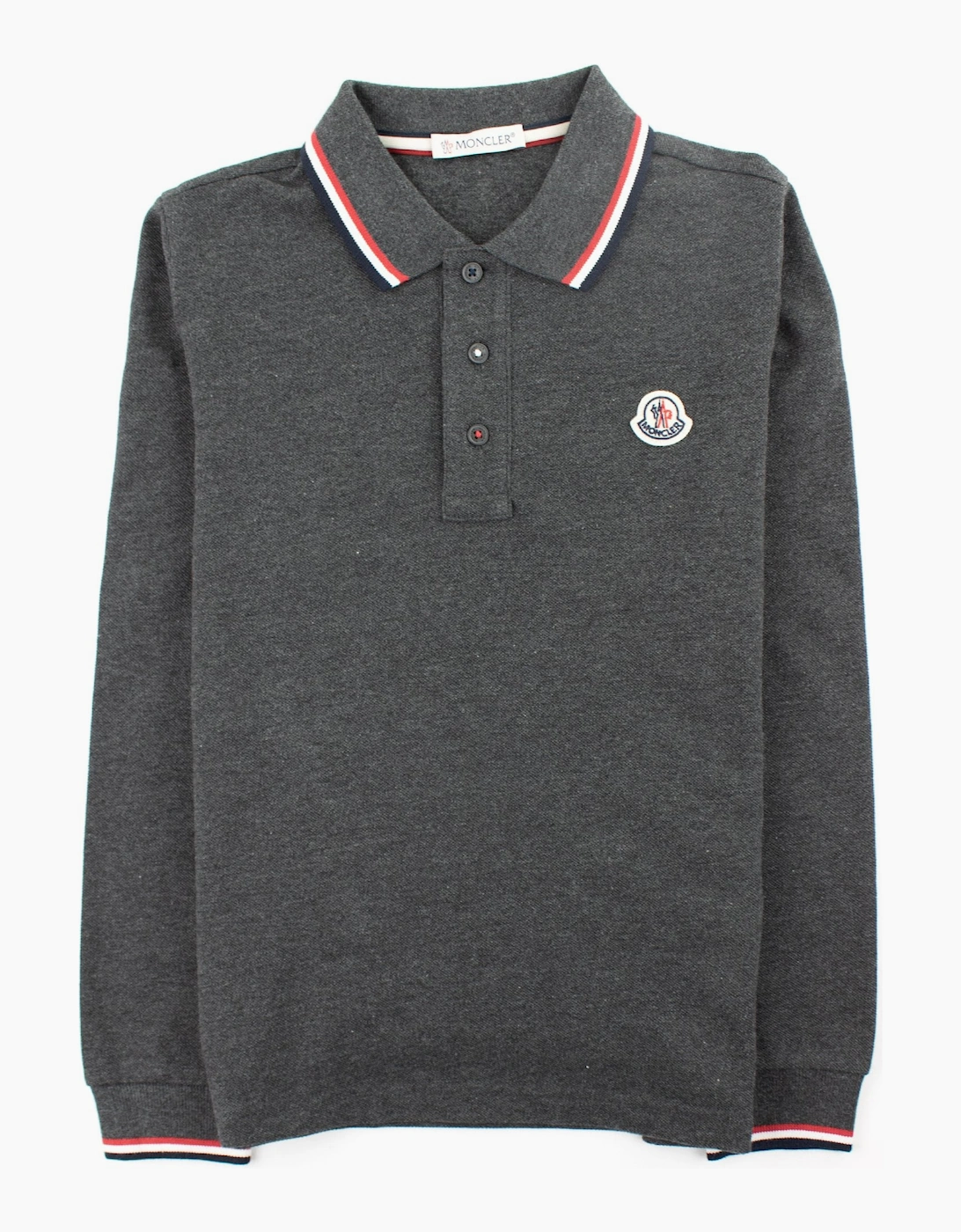 Moncler Junior Long Sleeve Polo Grey, 3 of 2