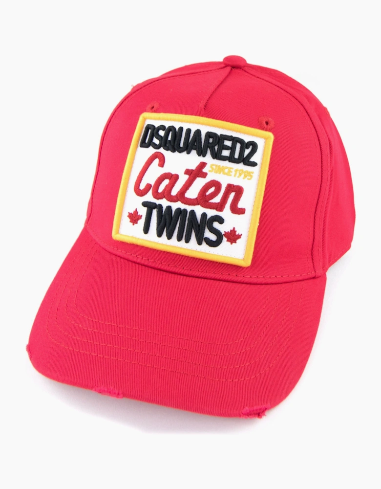Dsquared2 Patch Caten Twins Square Embroidered Baseball Cap Red