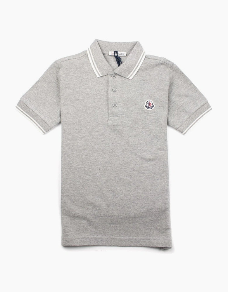 Moncler Junior Twin Tipped Short Sleeve Polo Grey/White