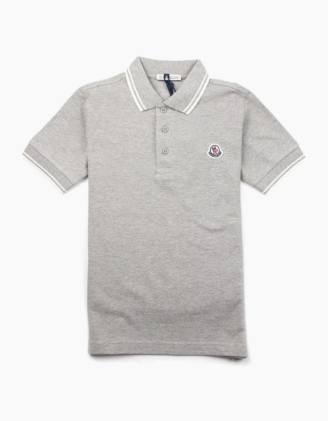 Moncler Junior Twin Tipped Short Sleeve Polo Grey/White, 3 of 2