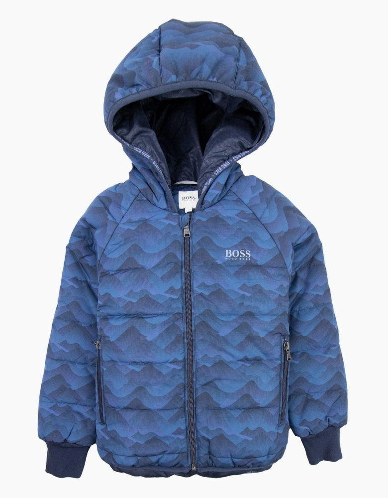 Hugo Boss Kids Logo Print Camo Down Jacket Navy Blue