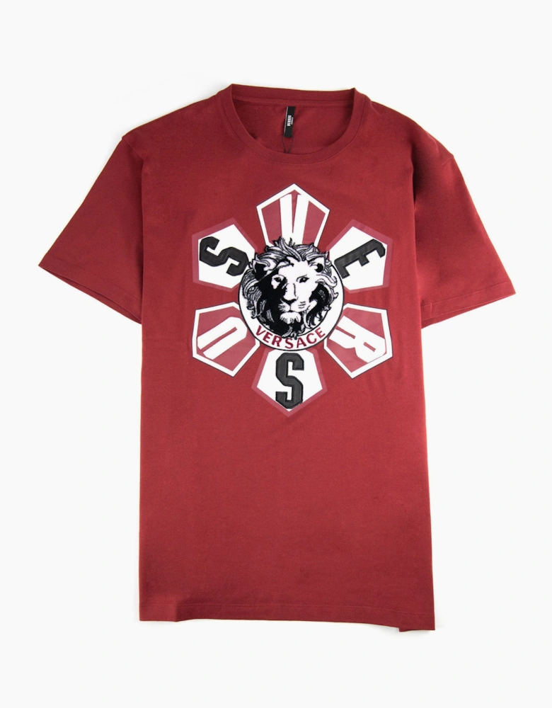 Versace Versus Towel Lion Logo Print T Shirt Burgundy