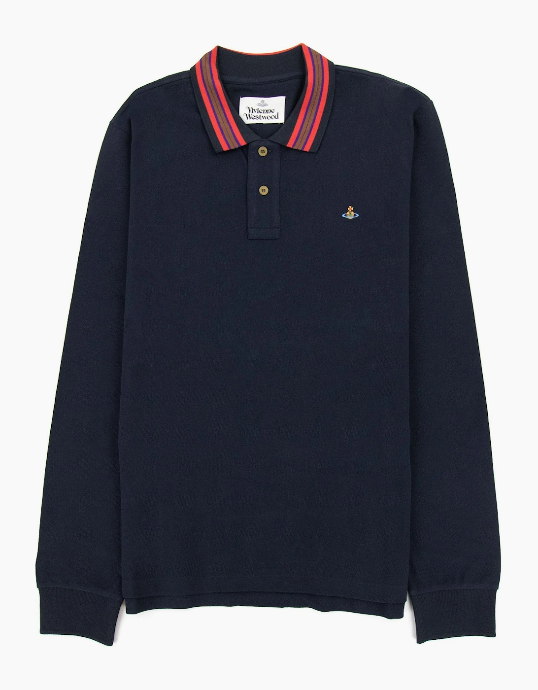 Vivienne Westwood Long Sleeve Classic Stripe Collar Polo Navy