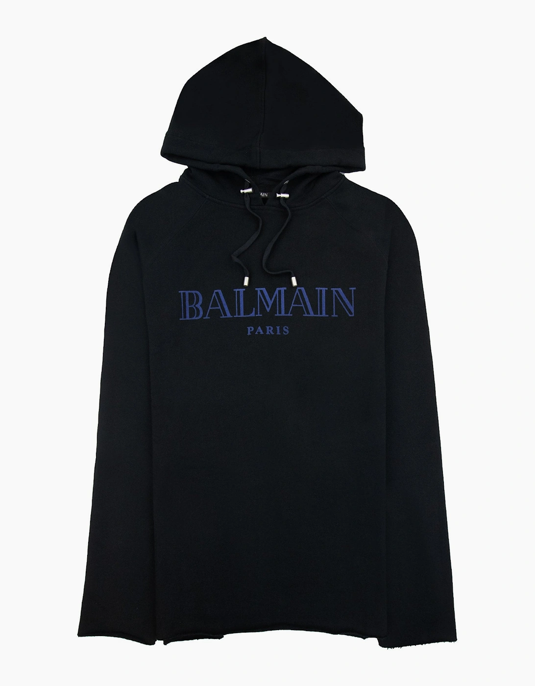 Balmain Paris Logo Light Fleece Unhammed Hoodied Sweatshirt Black