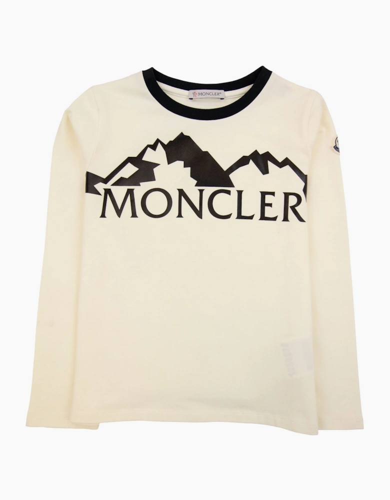 Moncler Junior Alpine Print Logo L/s T Shirt White 034