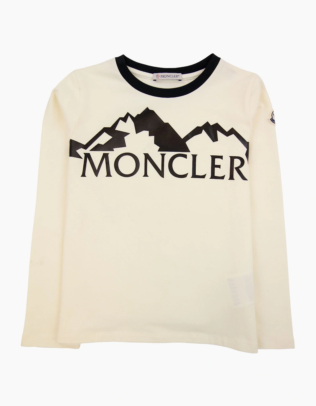 Moncler Junior Alpine Print Logo L/s T Shirt White 034