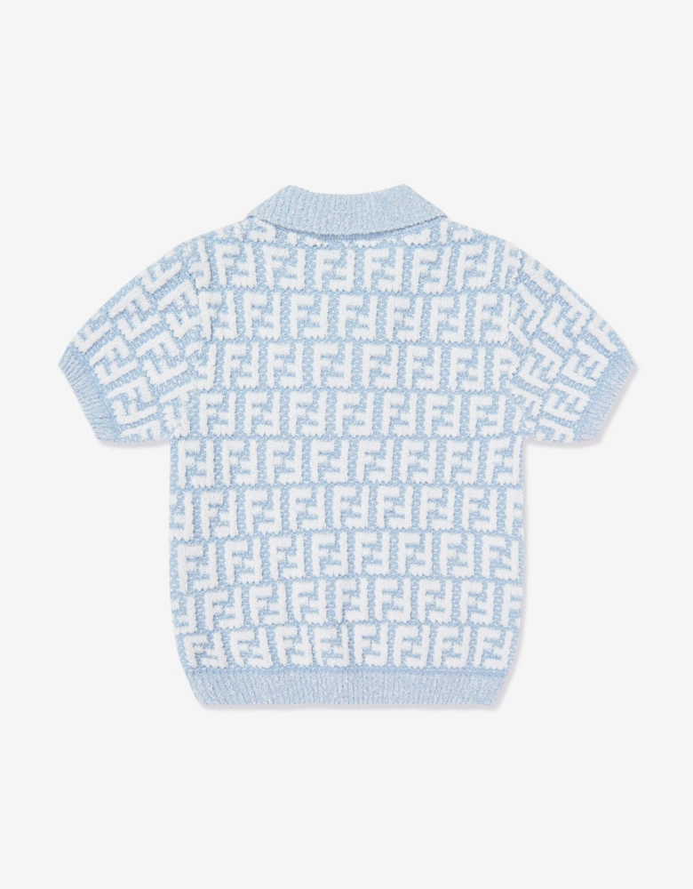 Fendi Boys FF Logo Knit Polo Shirt in Blue