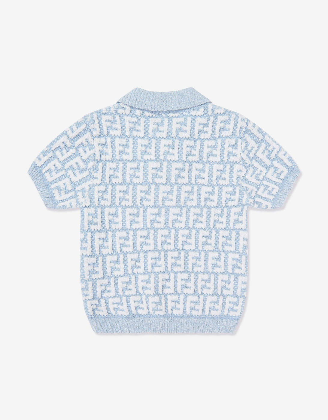 Fendi Boys FF Logo Knit Polo Shirt in Blue