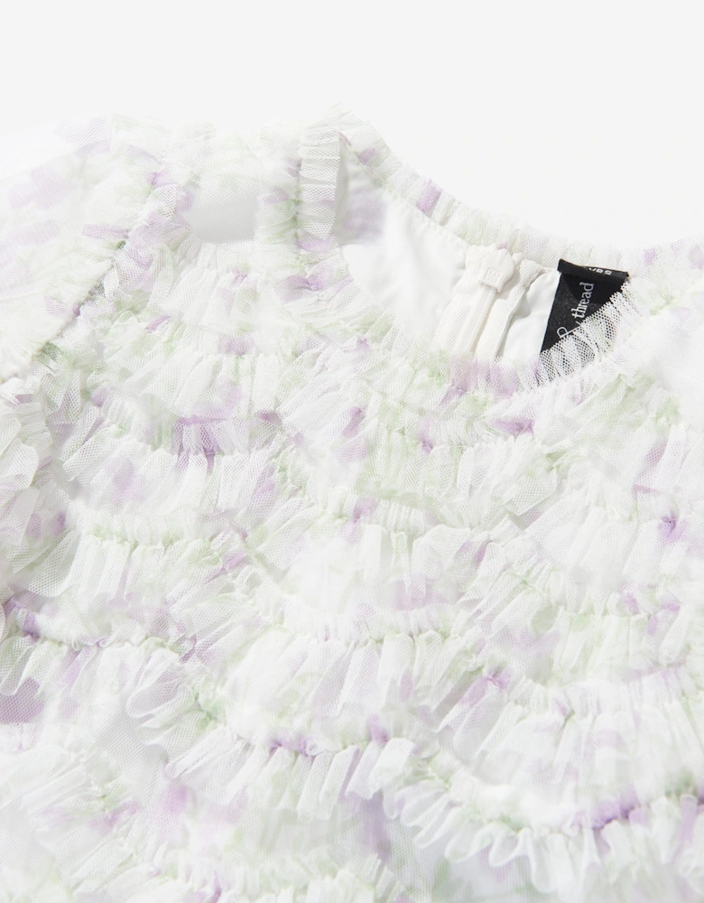 Needle & Thread Girls Trailing Floral Ruffle Dress in White