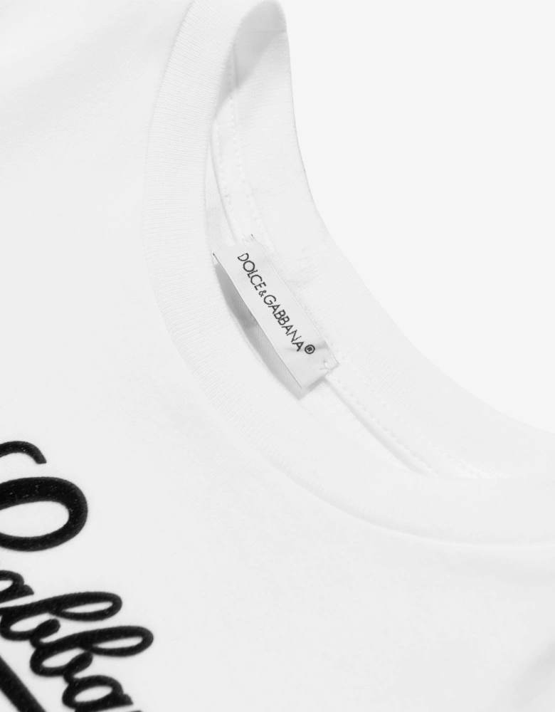 Dolce & Gabbana Girls Flock Logo T-Shirt in White