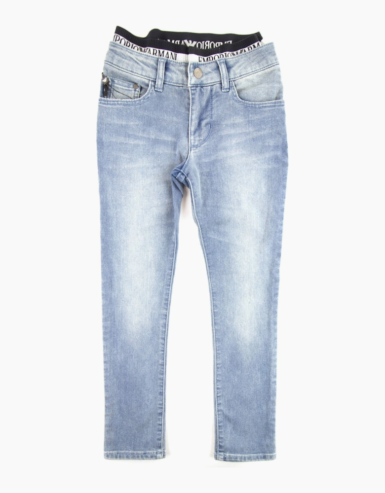 Emporio Armani Jnr J17 Logo Insert Jeans 0942 Mid Blue