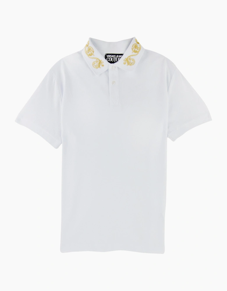 Versace Jeans Couture Cotton Polo Baroque Collar White