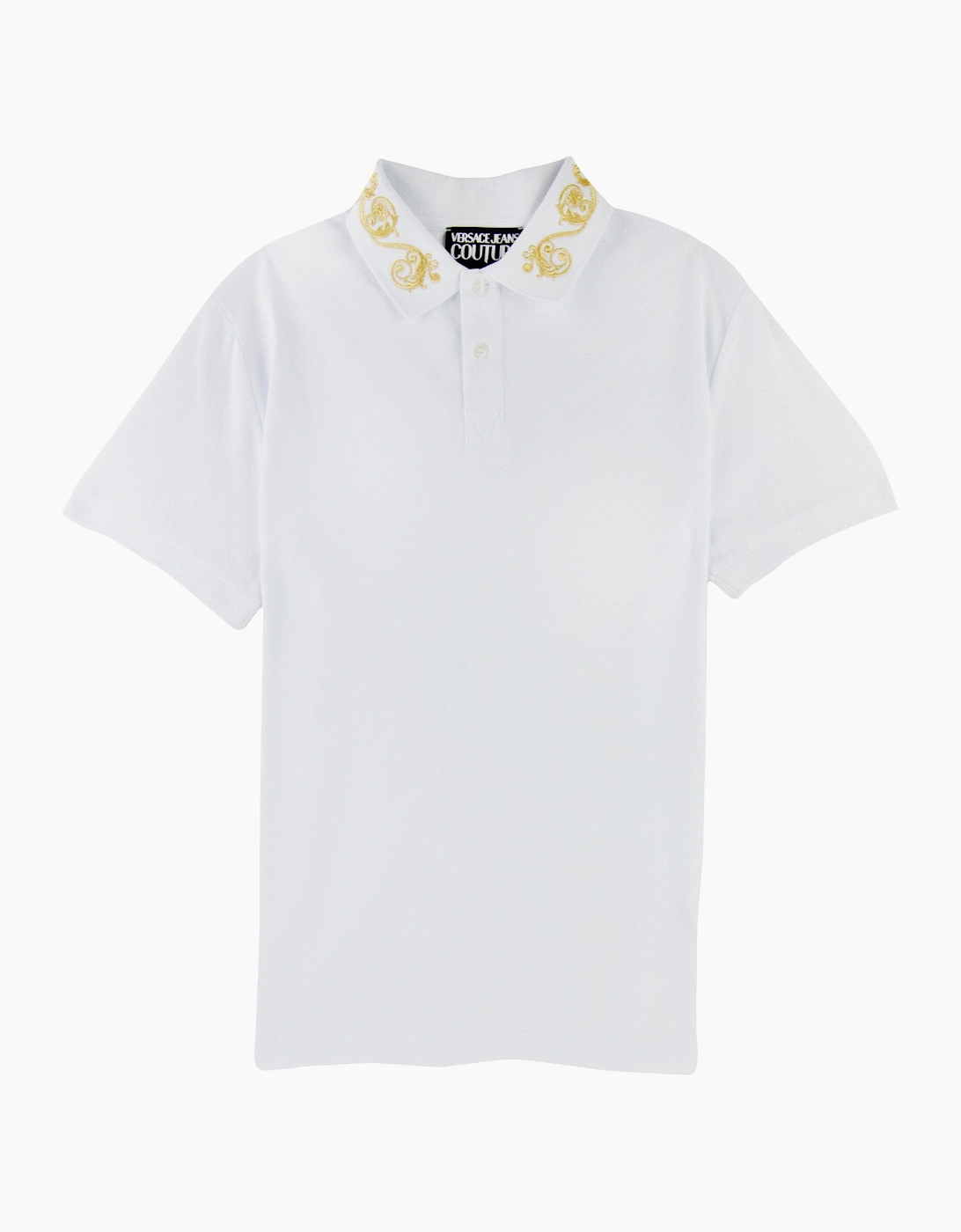 Versace Jeans Couture Cotton Polo Baroque Collar White