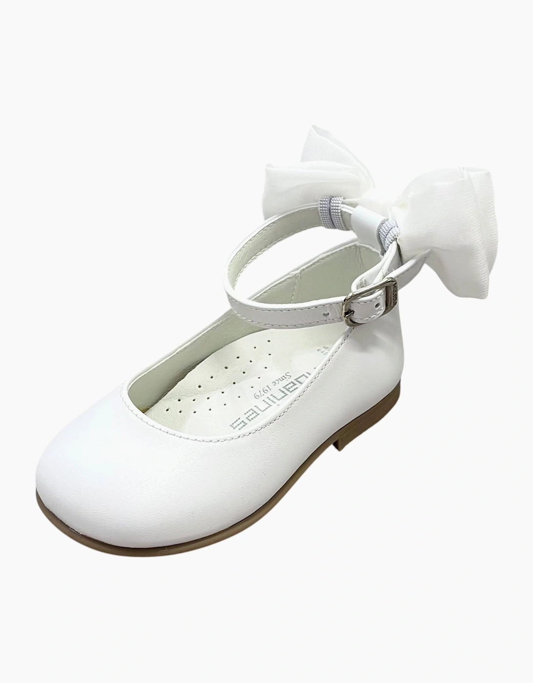 Girls White Leather Ankle Strap Bow Shoes, 4 of 3