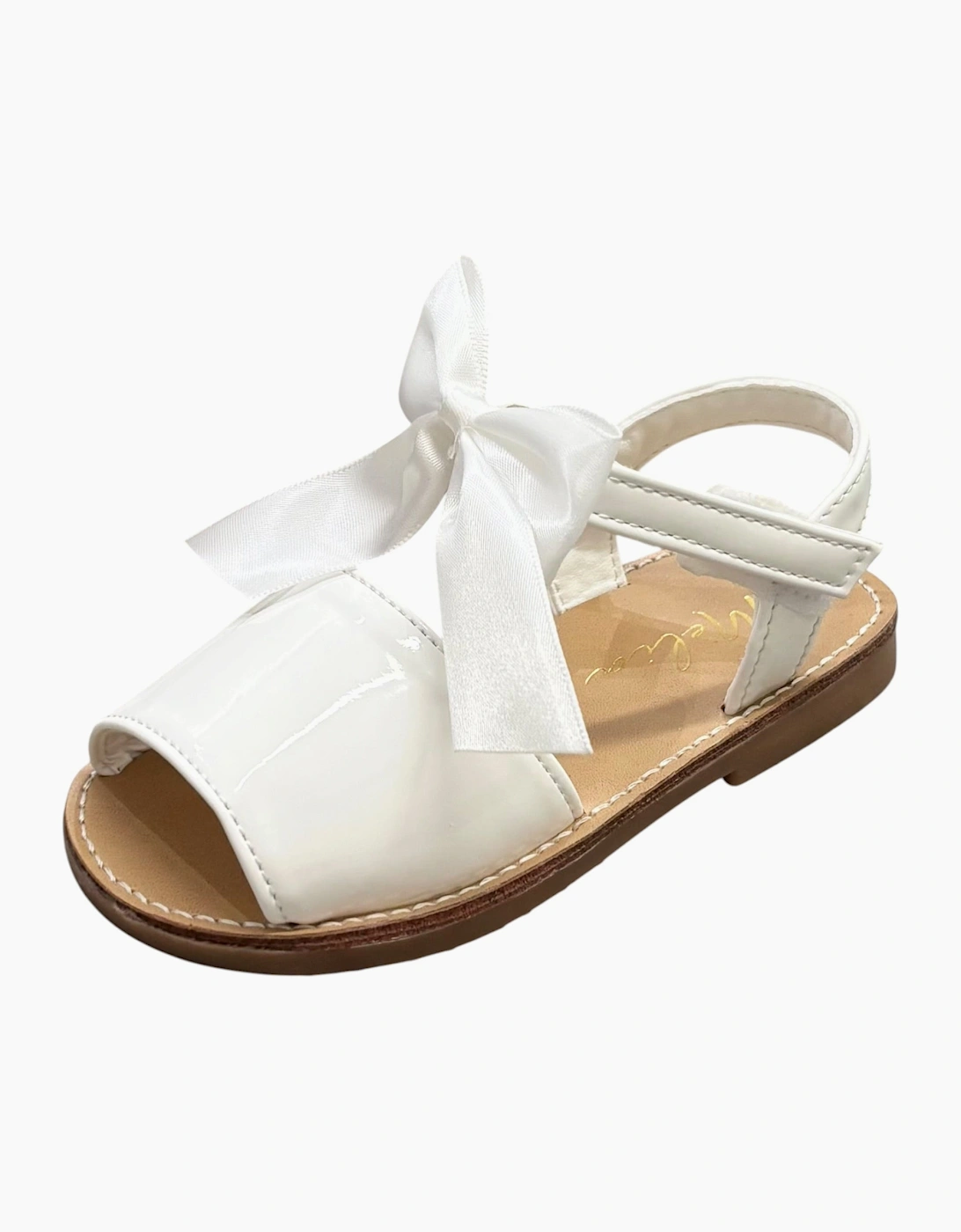 Girls White Satin Bow Velcro Sandals