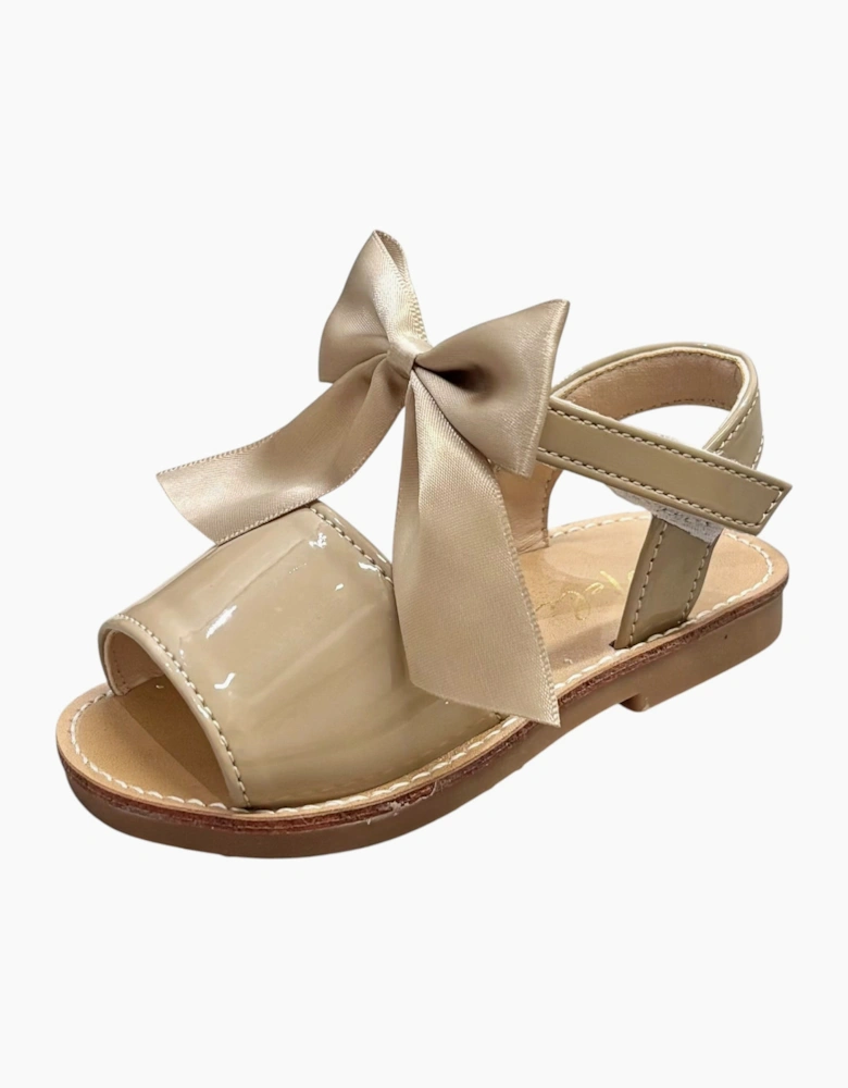 Girls Camel Satin Bow Velcro Sandals