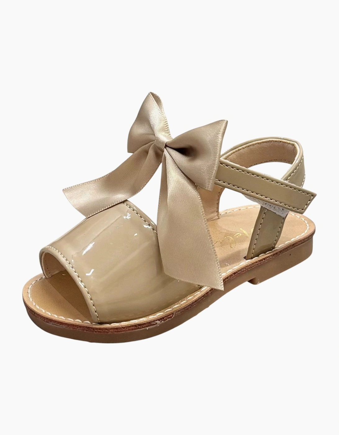 Girls Camel Satin Bow Velcro Sandals