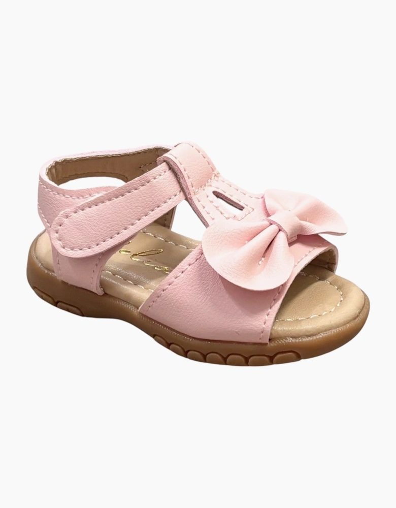 Girls Pink Bow Velcro Sandals