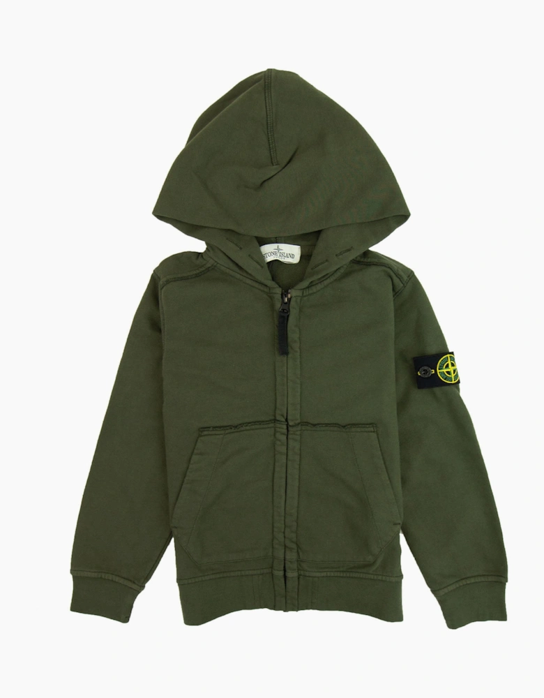 Stone Island Junior Patch Logo Zip Up Hoodie Khaki V0059