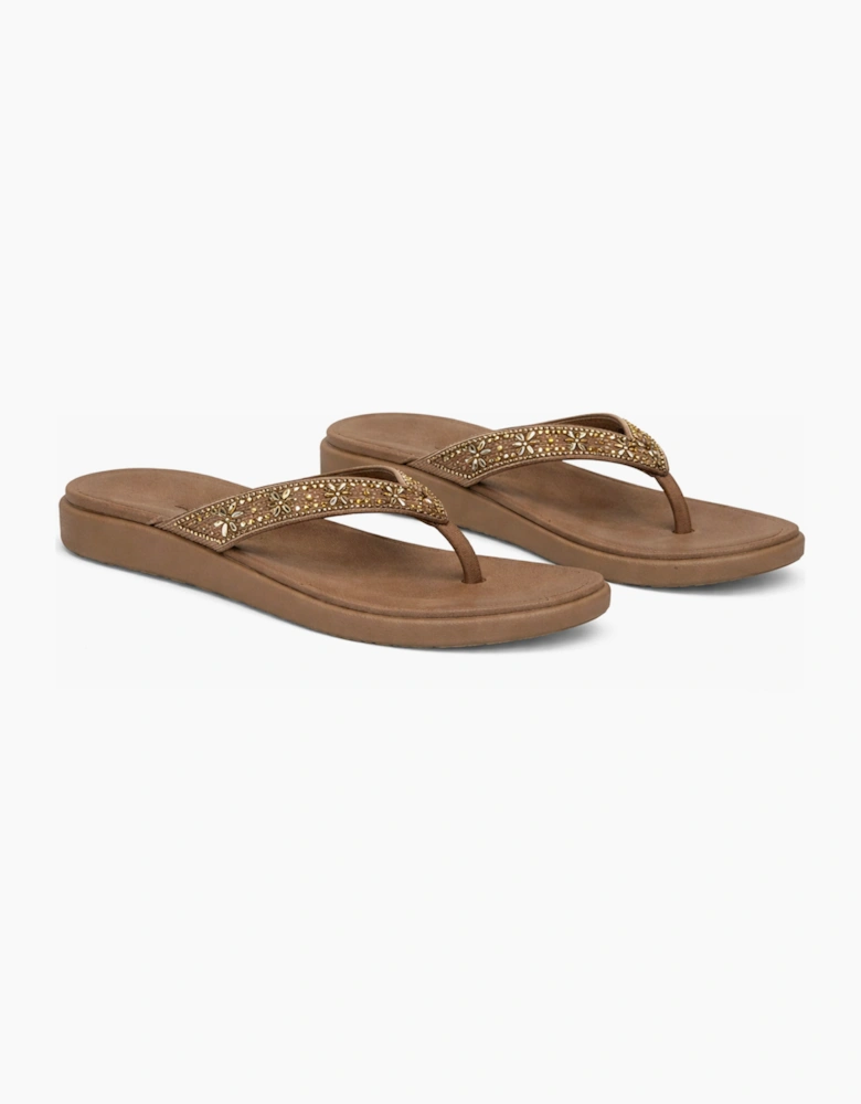 Skechers MEDITATION LUXE - SUNNY GLOW Womens Toe-Post Sandals Mocca