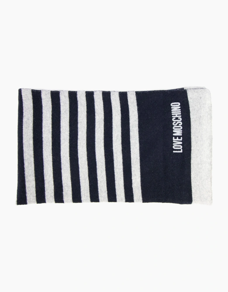 Love Moschino Stripe Logo Knitted Scarf Navy/grey
