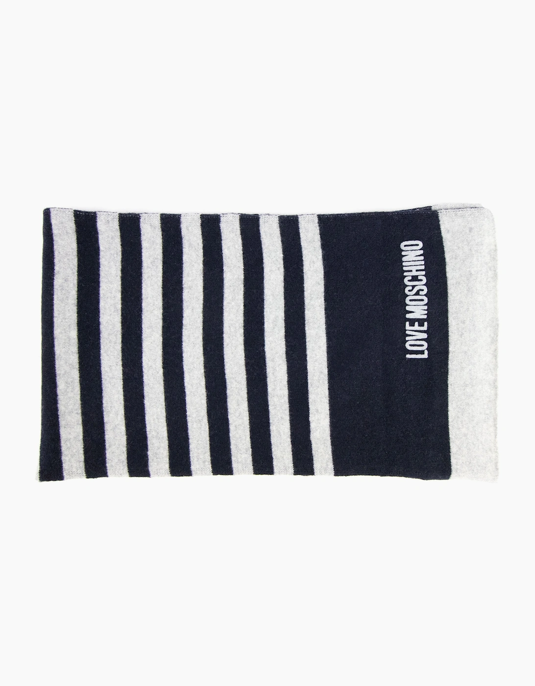 Love Moschino Stripe Logo Knitted Scarf Navy/grey, 4 of 3