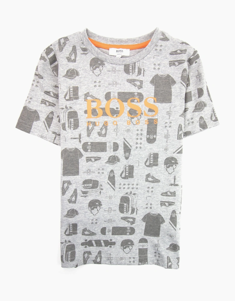 Hugo Boss Kids Skater Logo T-shirt Grey Marl