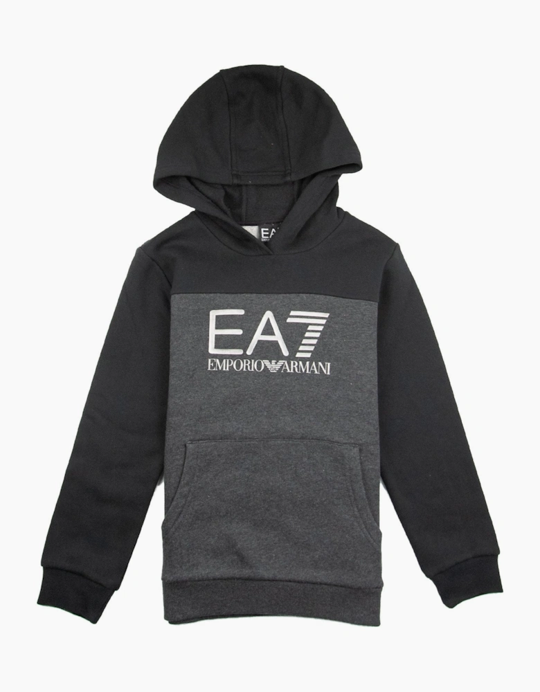 EA7 Junior Large Logo Pullover Hoody Black/Grey