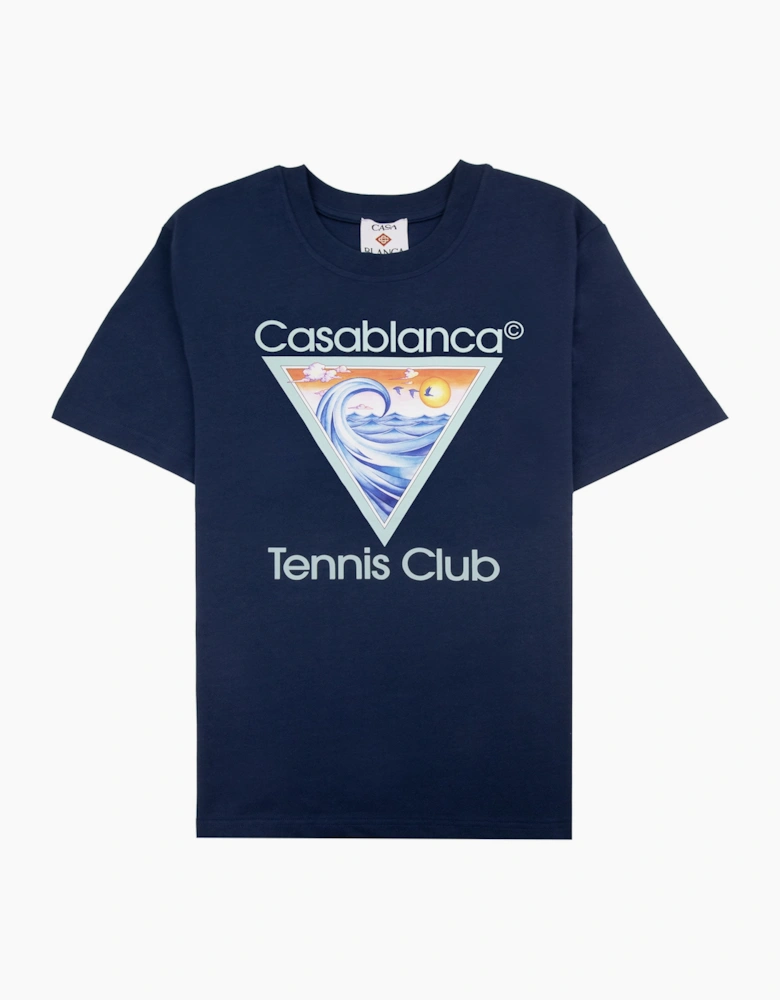 Casablanca Tennis Club Icon Printed T-shirt Navy