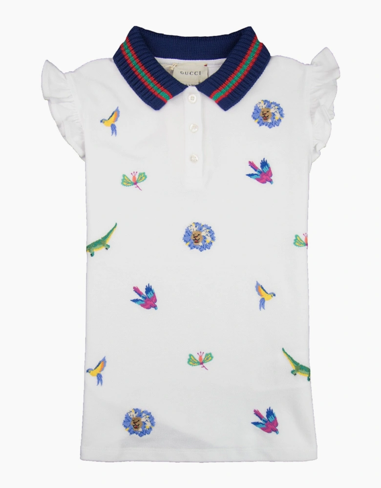 Gucci Junior Embroidered Frill Sleeve Polo Shirt White 9061
