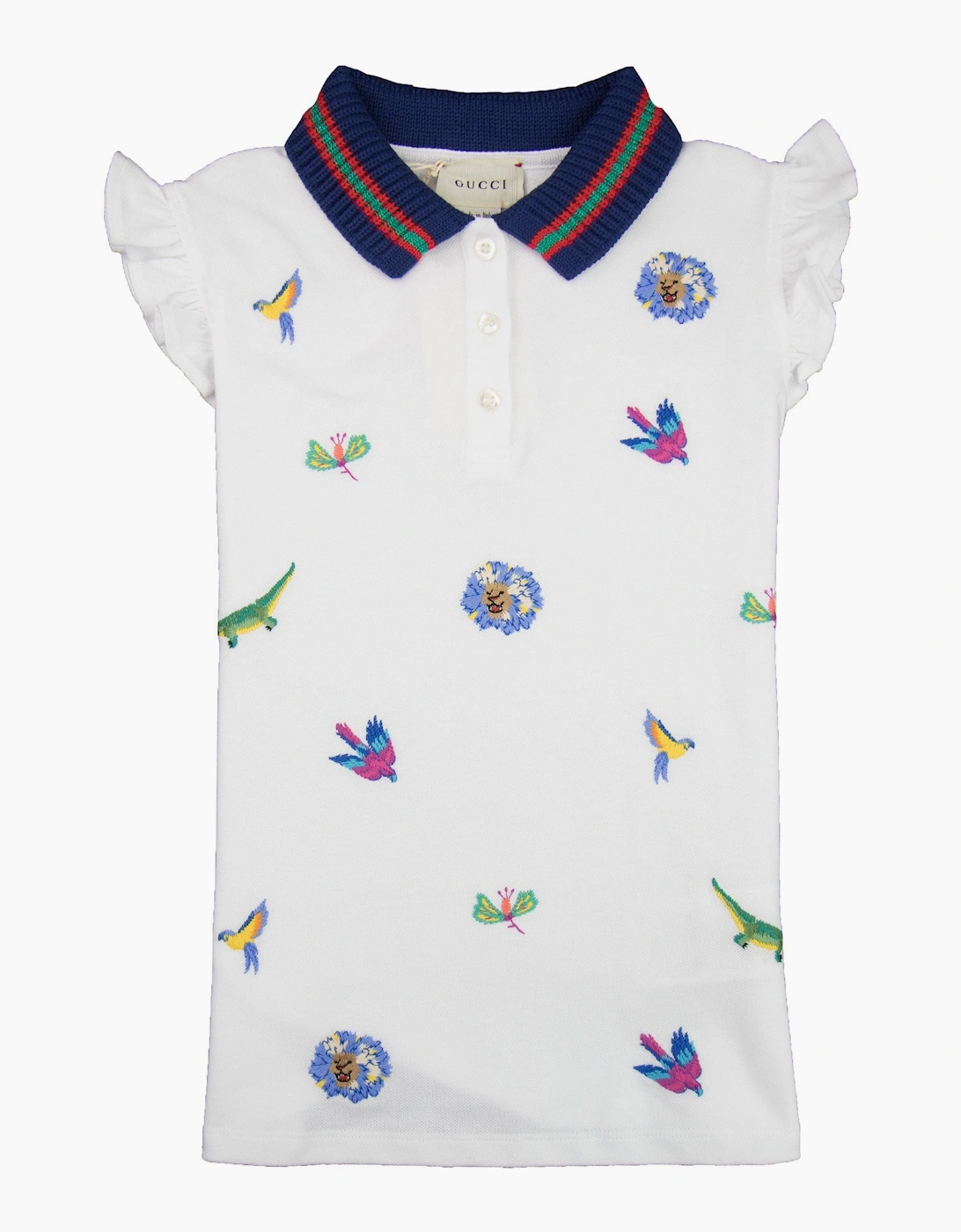Gucci Junior Embroidered Frill Sleeve Polo Shirt White 9061
