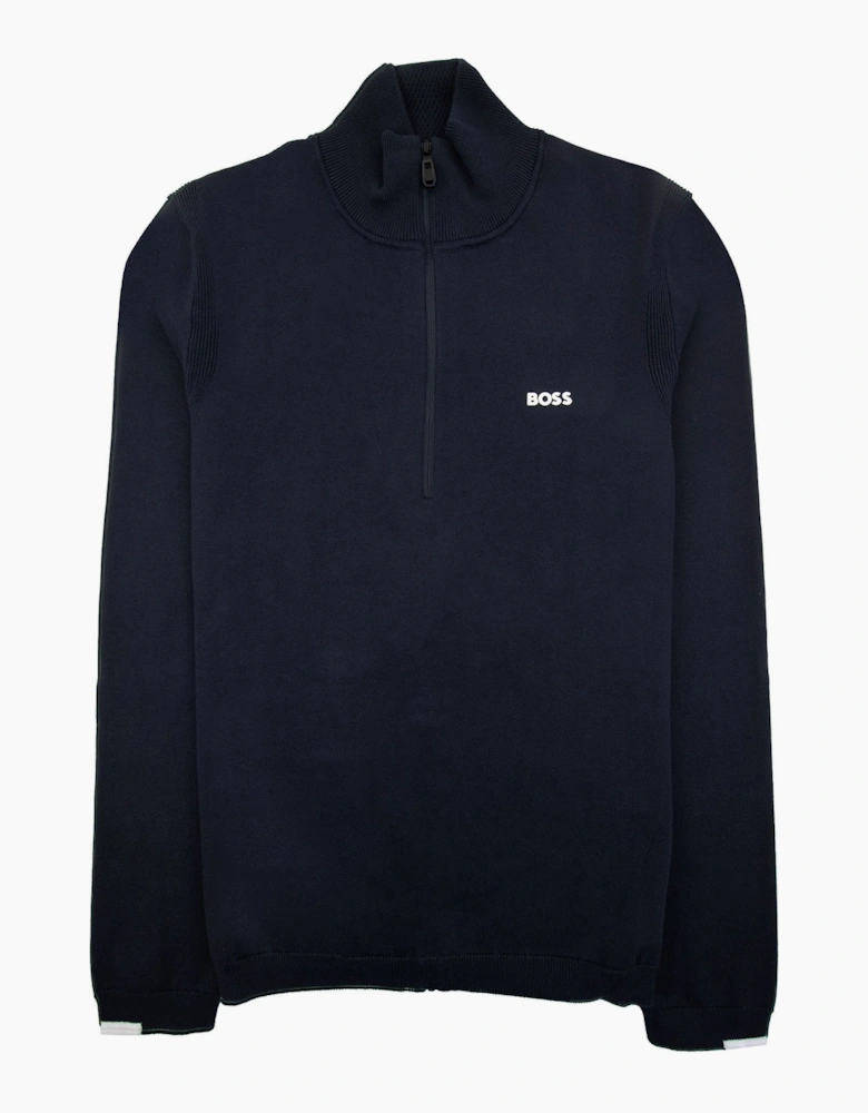 Hugo Boss Cotton-blend Zip-neck Sweater With Logo Print Navy 402