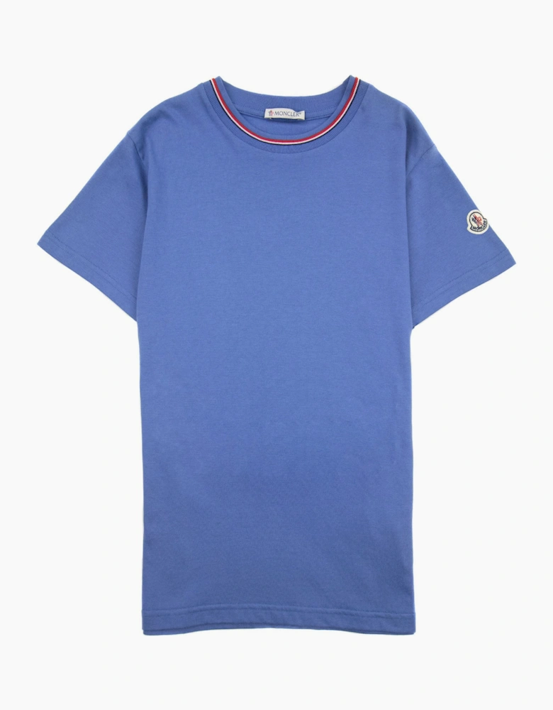 Moncler Junior Maglia Embroidered Arm Logo T Shirt Blue 706