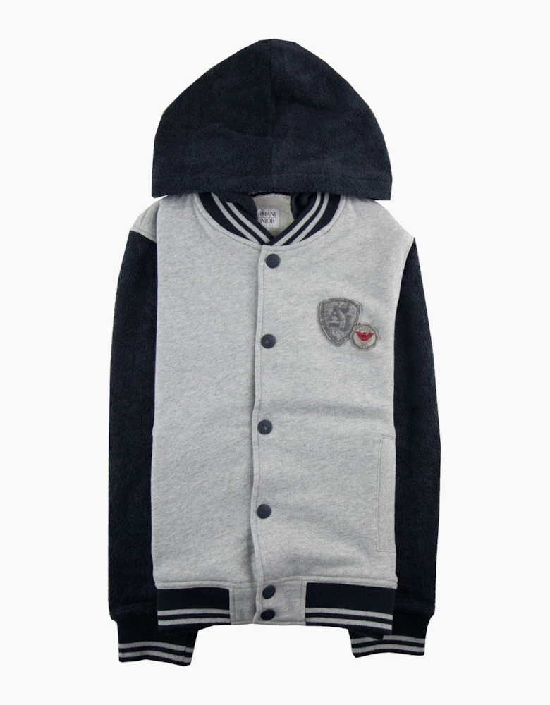Armani Junior Embossed Logo Hoodied Bomber Jacket Grey