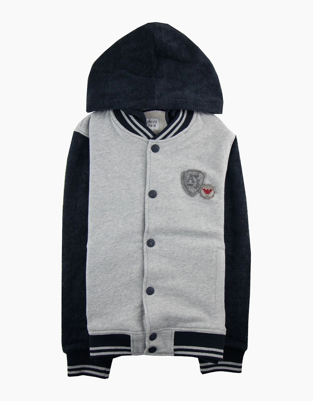 Armani Junior Embossed Logo Hoodied Bomber Jacket Grey, 3 of 2