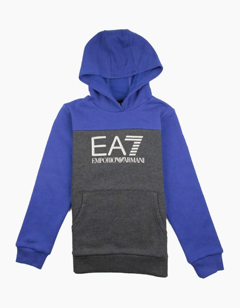 EA7 Junior Large Logo Pullover Hoody Blue/Grey
