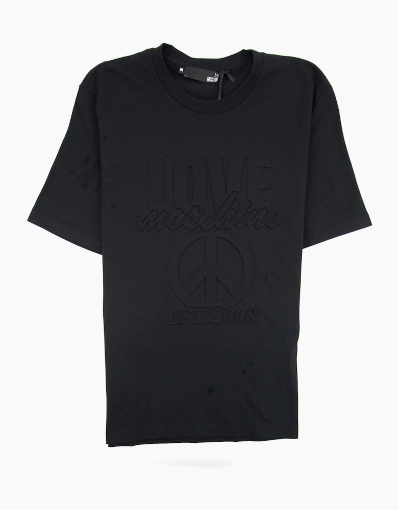 Love Moschino Embossed Peace Logo T-shirt Black