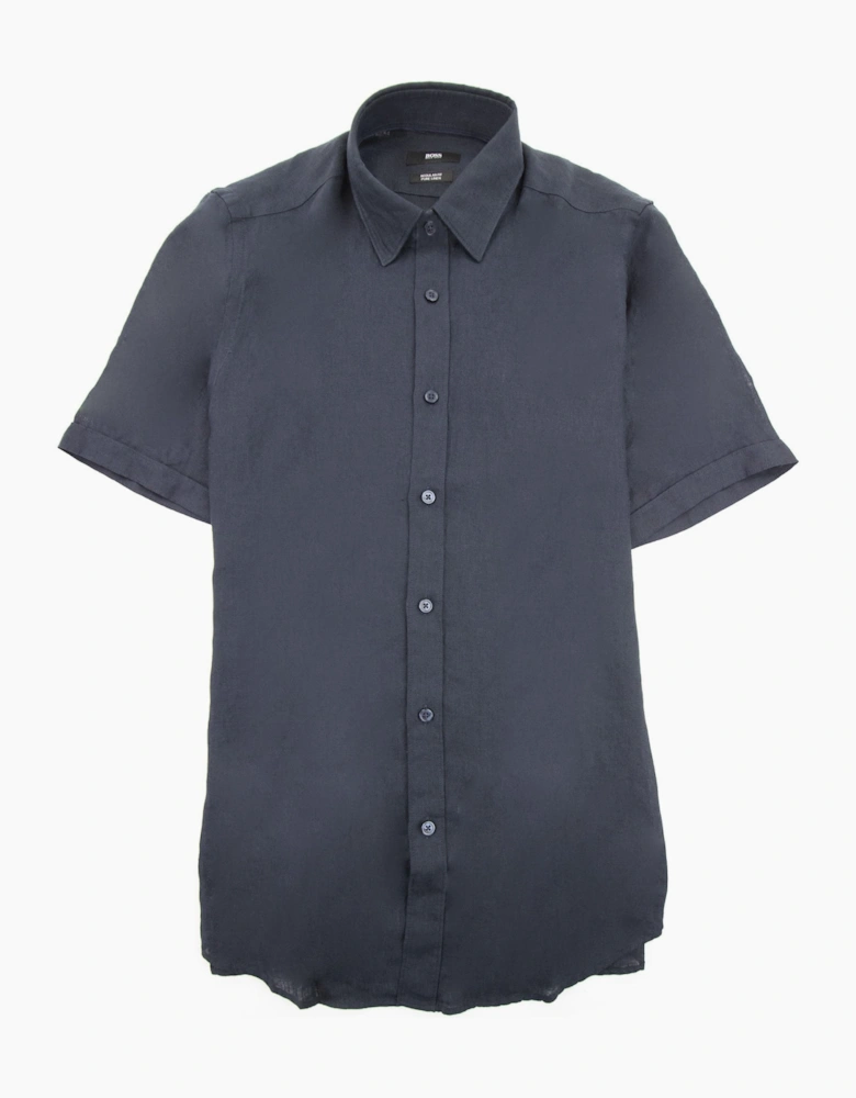 Hugo Boss Luka Short Sleeve Pur Linen Shirt Navy
