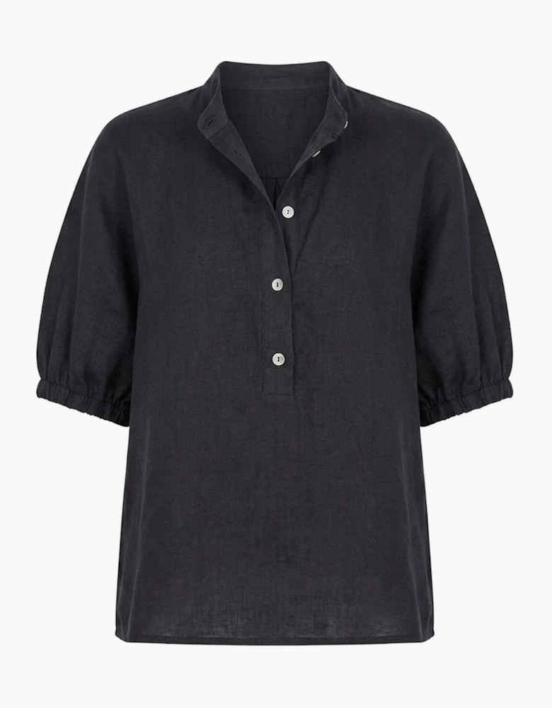 Relaxed Navy Linen Blouse