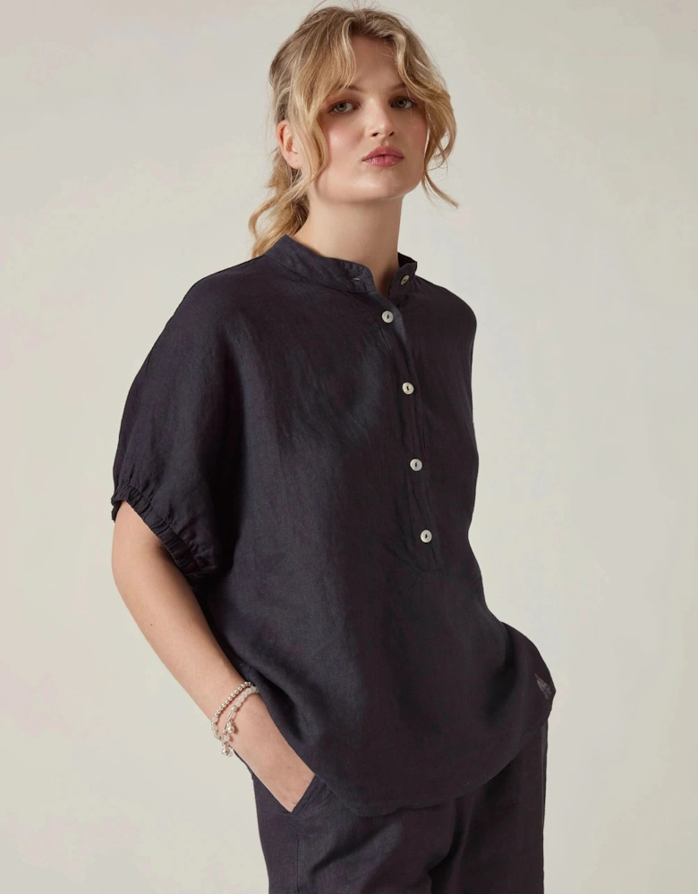 Relaxed Navy Linen Blouse