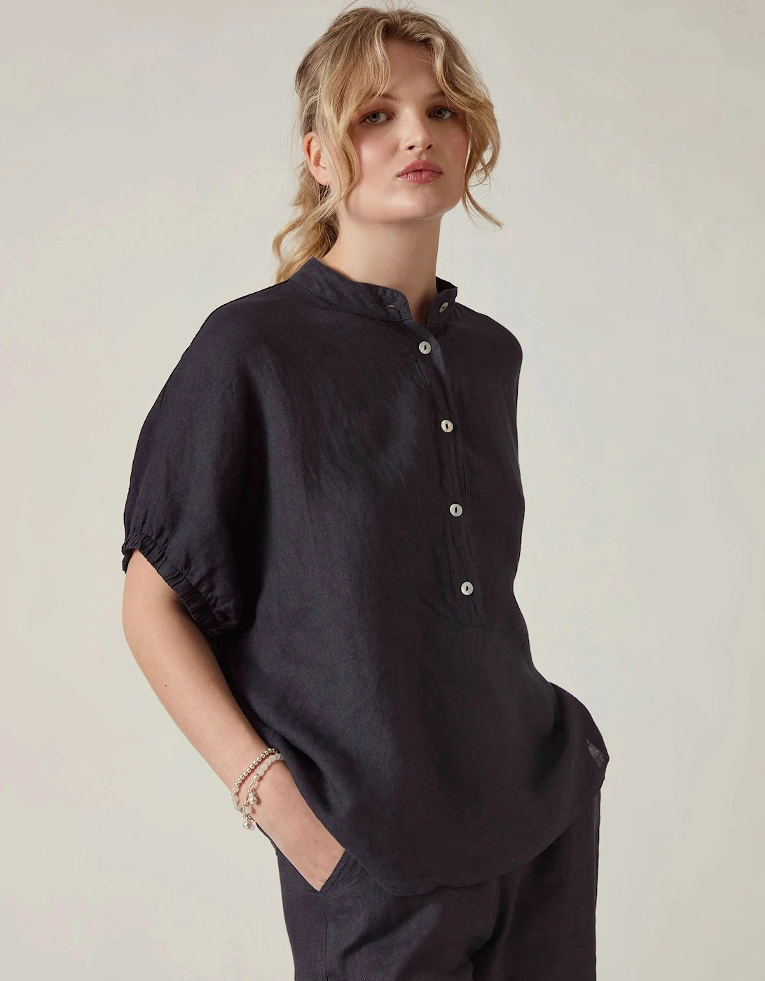Relaxed Navy Linen Blouse