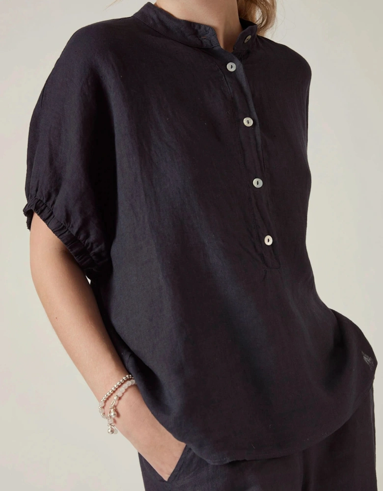 Relaxed Navy Linen Blouse