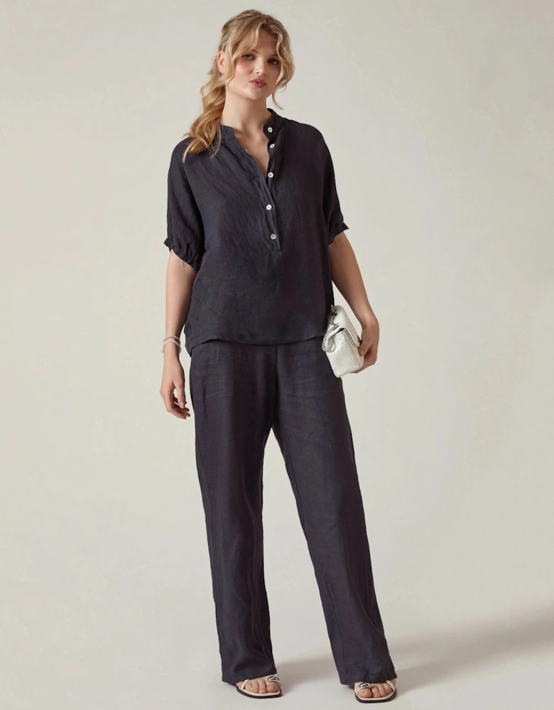 Relaxed Navy Linen Blouse