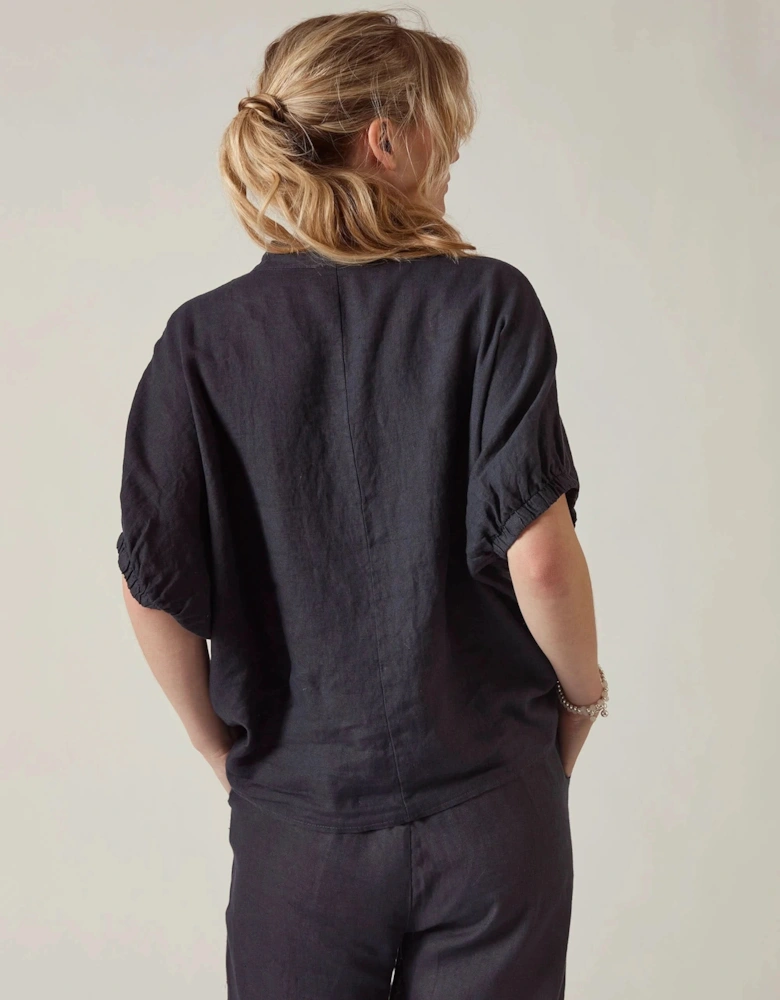 Relaxed Navy Linen Blouse